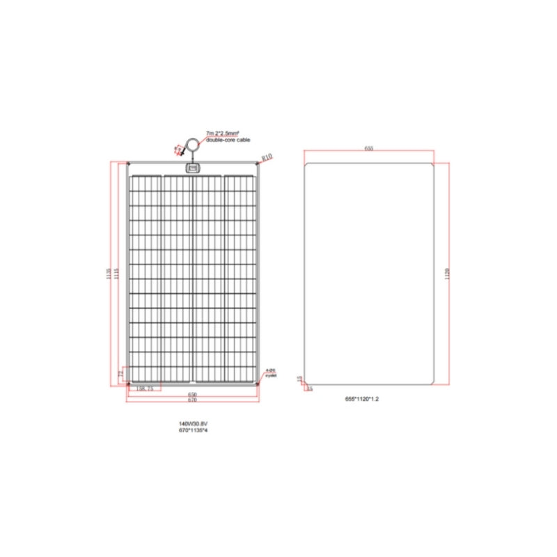 PCS Monoflex Solarpanel 140 W, 30V